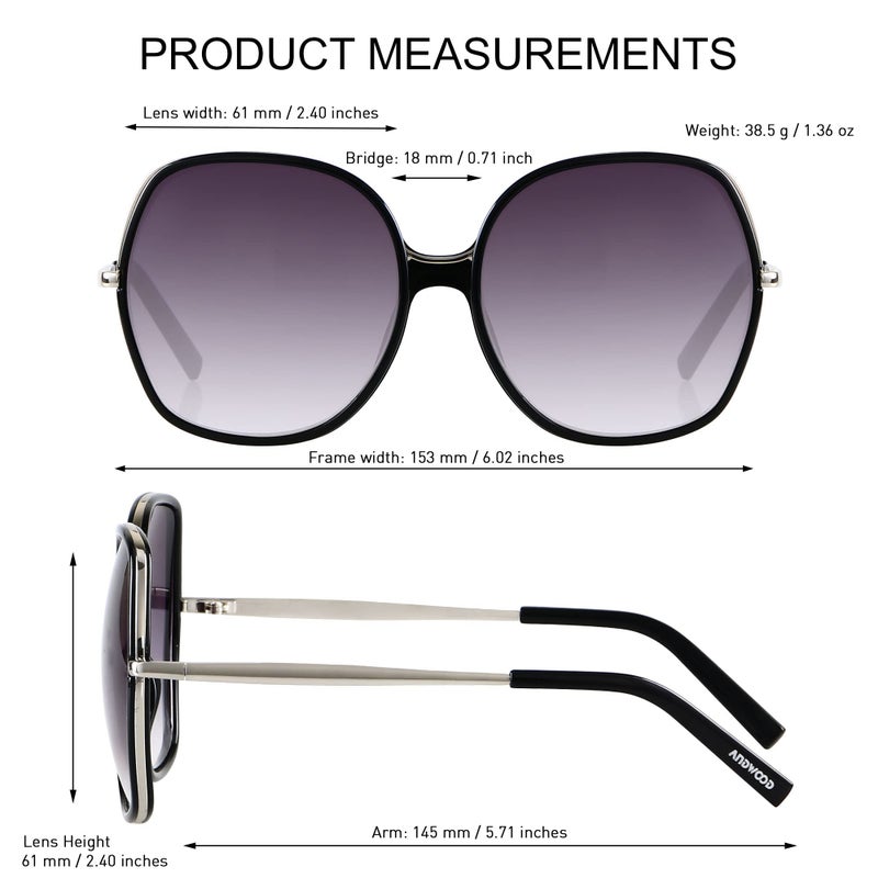 ANDWOOD Oversized Sunglasses for Women Big Large Square Wide Frame Shades Retro Trendy Fashion UV Protection Black Sun glasses - Image 5